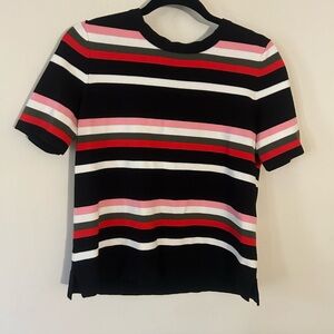 Catherine Malandrino Striped Short Sleeve Top - Black, Red, Pink